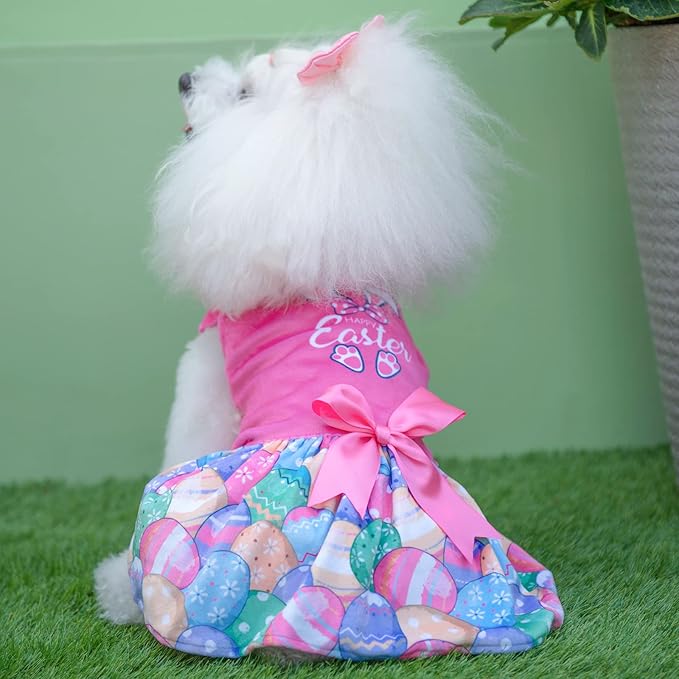 CuteBone Happy Easter Eggs Dog Dress Velvet for Small Dogs Girl Pink Puppy Dresses Dog Clothes CVA18M-D