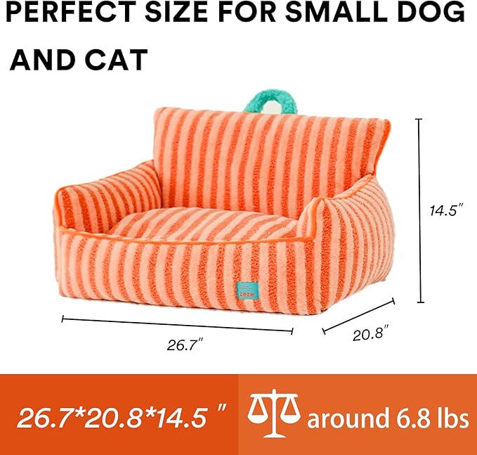 ZEZE Striped Furniture Style Sofa Cat Bed – Modern Upholstered Pet Couch for Cats & Small Dogs, Soft Cushion & Elevated Design, Stylish Pet Furniture for Home Decor (Orange, Large)