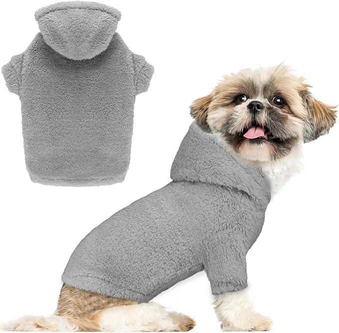 Fuzzy Dog Sweaters for Small Dogs Dog Hoodie Pet Clothes Warm Soft Cozy Coats Hooded Sweatshirt Fleece Small Pet Hoodies Sweater(Grey-S)