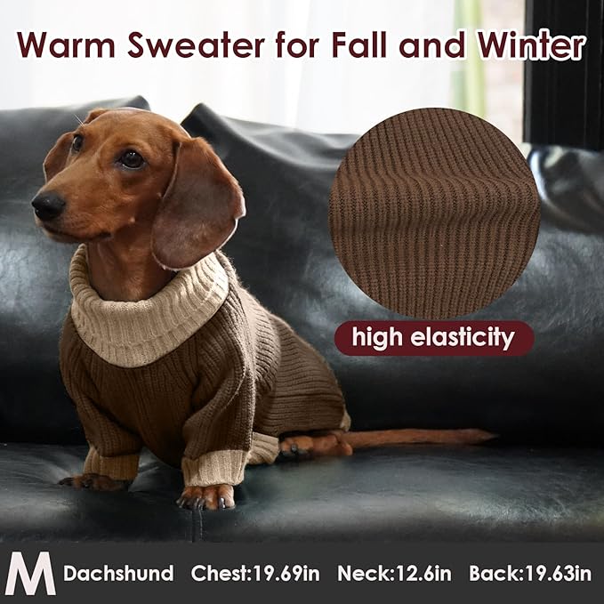Dog Sweater XL, Turtleneck Sweaters for Large Dogs Girl Boy, Thermal Knit Sweatshirt with Leash Hole, Warm Big Dog Christmas Sweater for Beagle Cocker Spaniel, Brown XL