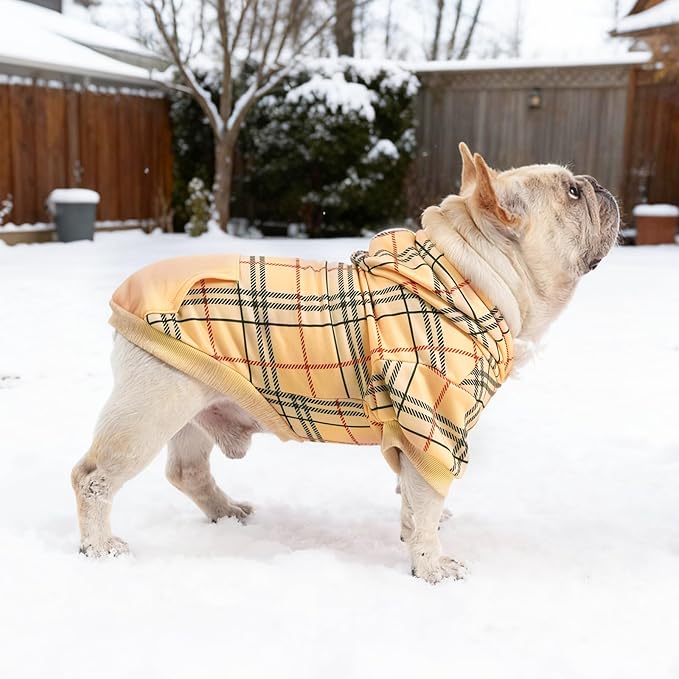 KOOLTAIL Plaid Dog Hoodie for Small Medium Large Dogs,Pet Clothes Sweater with Hat and Pocket for Cold Weather Winter, Soft&Warm Doggy Hooded Sweatshirt Coat Outfit for Puppy Cats Girls Boys Khaki L