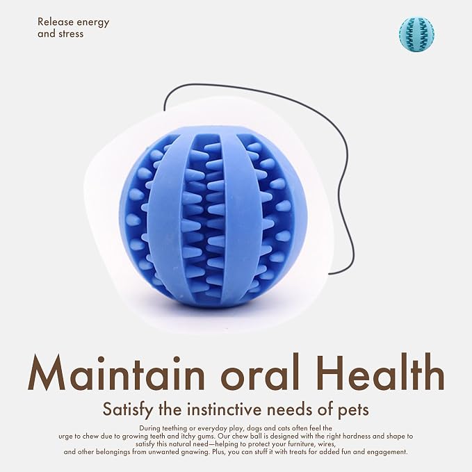 Mira's Pocket Engaging Treat-Dispensing Chew Ball for Dogs - Natural Rubber Puzzle Toy for Teething, Boredom & Dental Health (Blue & Yellow, Large) (Sky Blue & Pink, Medium)