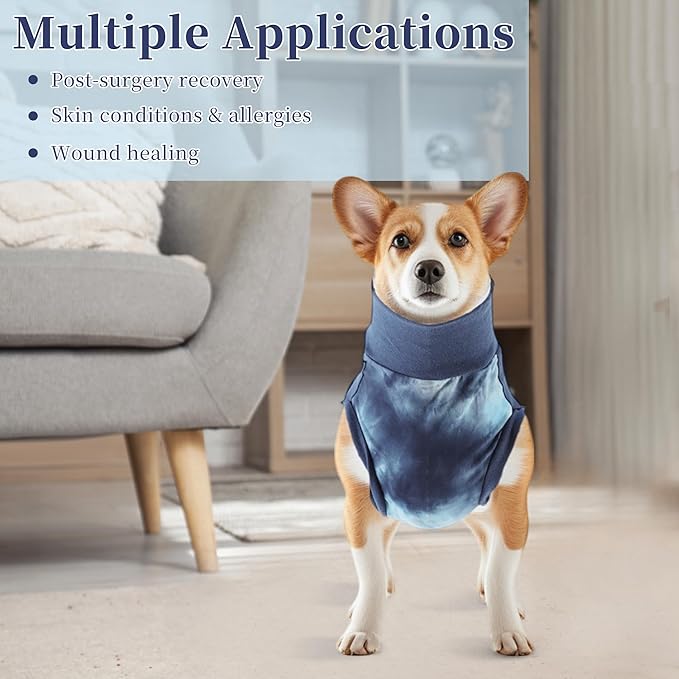 Recovery Suit for Dogs, Dog Onesie Suit for Post-Surgical, Dog Recovery Suit, Dog Clothes for Abdominal Wounds and Skin Conditions, Blue, Medium
