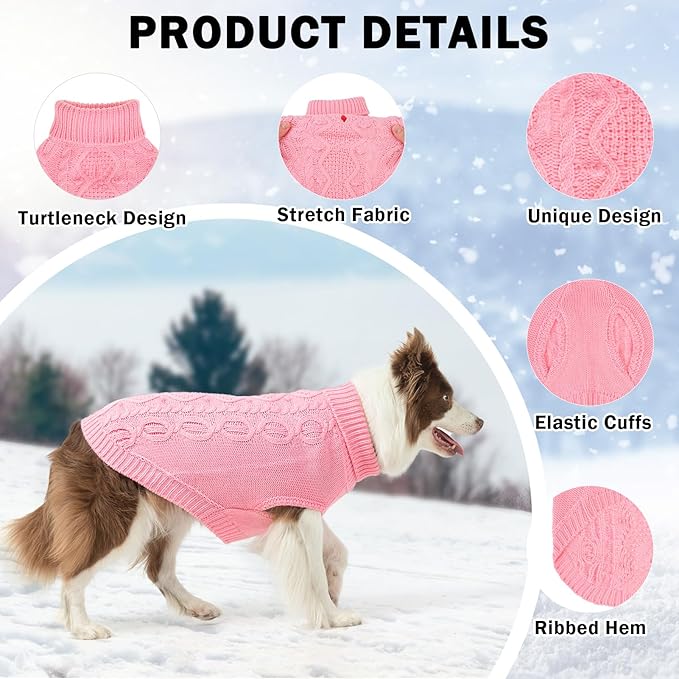 SCENEREAL Knitted Dog Sweater for Small Medium Large Dogs, Cat Dog Winter Coat Warm Sweartershirts Outfits, Classic Pet Clothes with Leash Hole, Soft Pet Knitwear Apparel for Girls Boys, Pink SM
