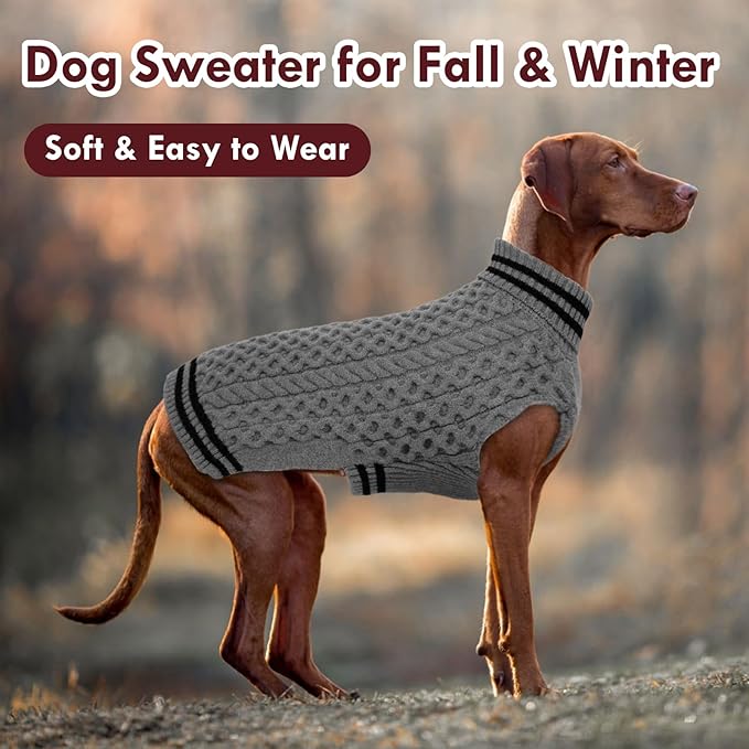 Dog Sweaters for Large Dogs, Fall Turtleneck Knit Fleece Sweater, Warm Soft Stretchy Pullover for Cold Weather, Thick Winter Christmas Sweaters for Dogs Girl Boy, Grey XXL
