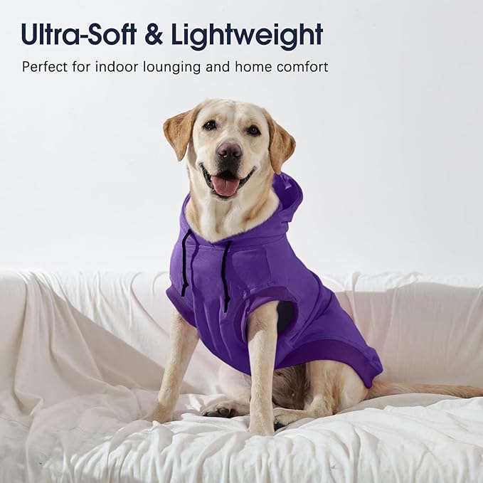 IECOii Large Dog Hoodie, XL Dog Sweater for Large Dogs Girl Hooded Sweatshirt,Spring Fall Dogs Pullover for Beagle, Border Collie, Indoor Cozy & Outdoor Play, Purple, XLarge (No Fleece Lined)