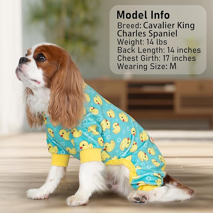 KYEESE Dog Pajamas Soft Dogs Clothes Pet Coat Velvet Dog Pajamas Small Sized Dogs Comfy Doggie Jammies Onesie Stretchy Doggie Pjs Pet Costume with Yellow Ducks Pattern, Small