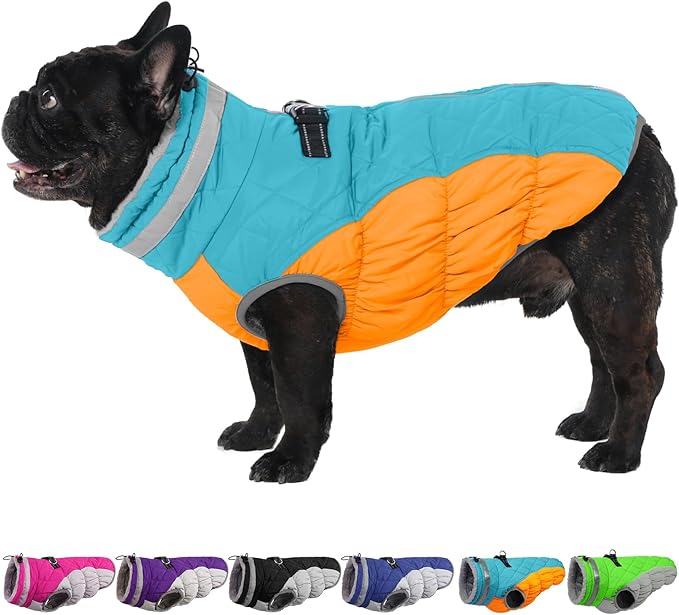 Warm Dog Jackets for Large Dogs, Waterproof Dog Coat with Harness Built in, Zipper Clousure, Fleece Lining for Cold Weather Outdoor Walks, Pet Snowsuit for Shiba Inu, French Bulldog - L