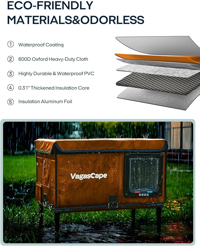 Vagascape Heated Outdoor Cat House for Outside Pets in Winter - Outdoor House for Ferals, Safe Escape Door Included, Rainproof & Windproof, Easy Installation (Orange)