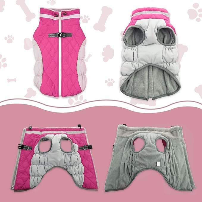 Lelepet Dog Coat Warm Dog Winter Coat Waterproof Dogs Jacket with Harness Built in Reflective Pet Fleece Vest Zip-Up Cold Weather Coats for Extra Large Dogs Turtleneck & Windproof Coats Great Dane 3XL