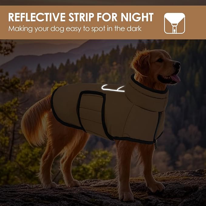 AOFITEE Large Dog Winter Coat, Waterproof Jacket with Harness Hole, Warm Fleece Puffer Jacket for Large Dogs, Reflective Windproof Snowsuit for Dogs, Dachshund, French Bulldog, L
