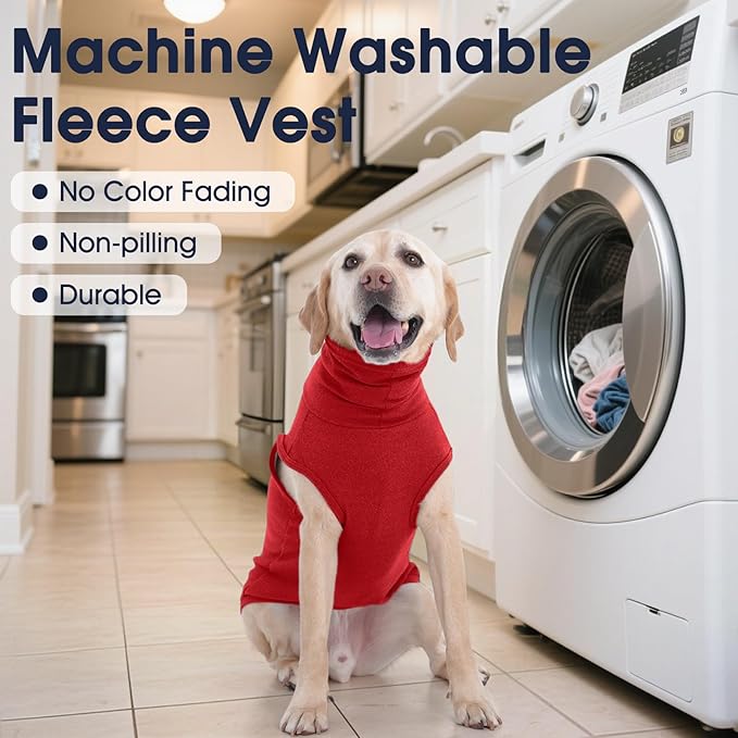 IECOii Dog Fleece Vest Sweater - Stretch Warm Pullover with Turtleneck,Red,Large, Easy On/Off Winter Dog Sweater for Medium Large Dogs Girl Boy, Winter Fall Jumpsuit with High Neck
