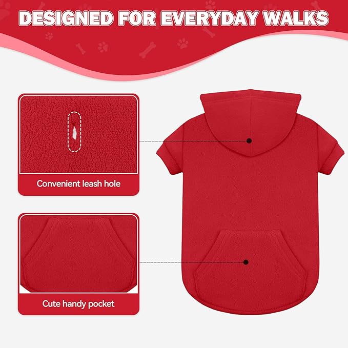 Dog Sweater,Dog Hoodies for Medium Dogs,Warm Fleece Sweatshirt with Hood & Pocket,Leash Hole,Cozy Cold Weather Pet Clothes Pet Sweater for Medium Dogs(Red,M)