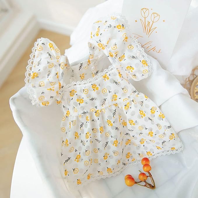Dog Dress Soft Breathable Puppy Dresses Elegant Princess Lace Floral Pet Dress with Sunflower for Small Dog