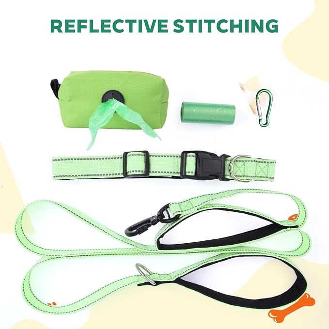 Dog Collar and Leash Set， Glow in The Dark & Reflective Leash and Collar