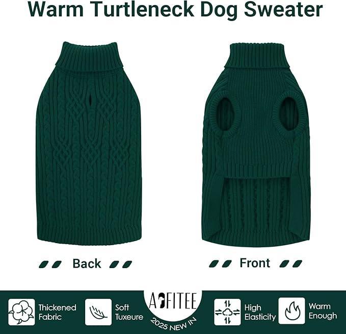 AOFITEE XL Christmas Dog Sweater, Extra Large Dog Sweater Girl Boy, Warm Turtleneck Dogs Sweaters Girl Boy, Green Dogs Sweaters Pet Knitwear, Soft Pullover for Beagle, Weimaraner, Dalmation, XL