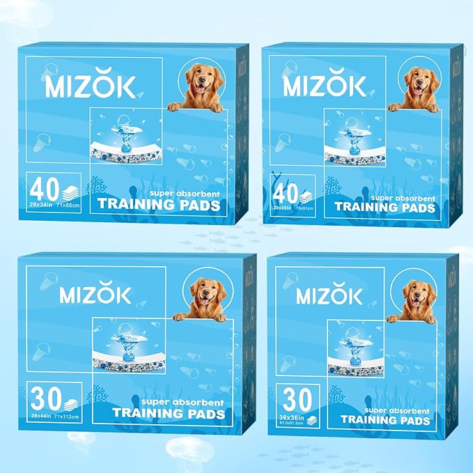 MIZOK Dog Pee Pads 28x44in Extra Long Dog Pads 12 Cups Superior Absorption Leak-Proof Pee Pads for Dogs Marine Scented Odor-Control Puppy Pads with Jellyfish Pattern (30 Counts)