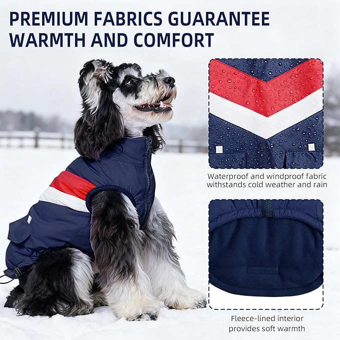 Dog Winter Jacket for Small Dogs Waterproof with Harness Hole,Windproof Puppy Fleece Vest Warm for 8 to 13lbs