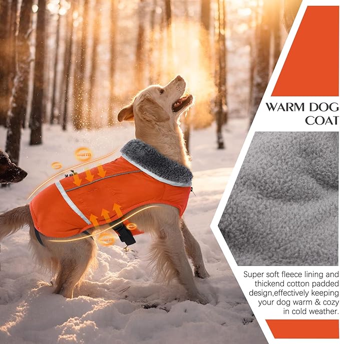 QBLEEV Warm Dog Coat Reflective Dog Jacket, Waterproof Dog Winter Coat Turtleneck Dog Clothes for Cold Weather, Thick Fleece Dog Snowsuit Christmas Dog Vest Pet Apparel for Small Medium Large Dogs S