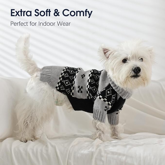 IECOii Dog Sweater for Medium Dogs Boy,Thermal Knitted Dog Winter Sweaters Easy On Pullover Design,Thick Pet Knitwear with Sleeve for Cold Weather,Warm Dogs Sweater for Indoor & Outdoor,Grey,L