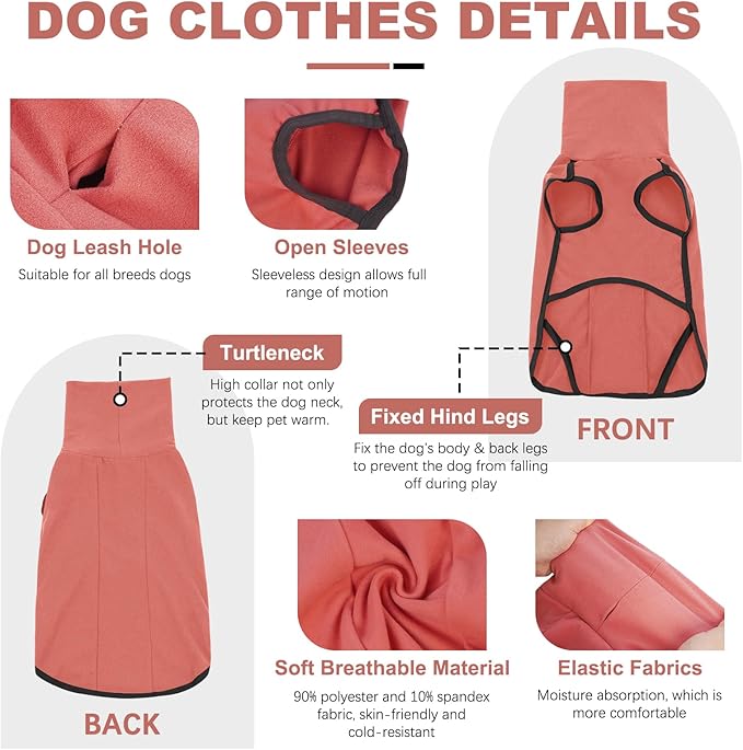 ROZKITCH Dog Winter Coat Soft Pullover Pajamas, Pet Windproof Warm Cold Weather Jacket Vest Cozy Jumpsuit Apparel Outfit Clothes for Small Medium Large Giant Walking Hiking Travel Orange M