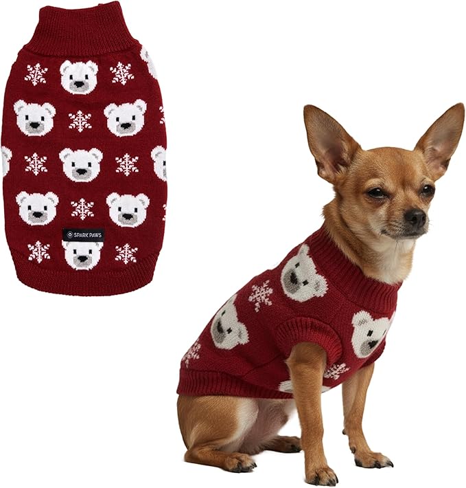 Spark Paws Christmas Dog Sweater – Ultra Soft Holiday Knit Sweater for Small, Medium & Large Dogs, Cute Pet Sweater for French Bulldogs & Big Dogs, Easy Potty V Cut Design Jacket - (Polar Bear, M)