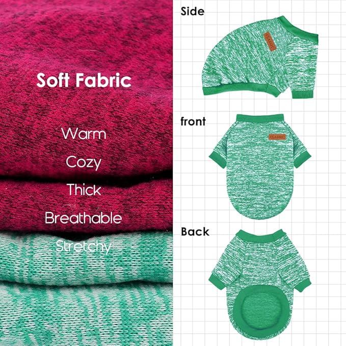 2 Pack Dog Sweaters for Small Dogs Girl Boy Winter Fleece Clothes Warm Soft Dog Sweatshirt Outfit for Dogs Cats Pet Apparel (Wine Red+Green, Small)