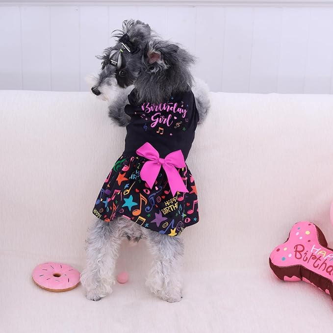 CuteBone Birthday Dog Dresses Velvet Holiday Small Dogs Clothes Onesie Pet Apparel Girl Puppy Skirt with Bow Hair Rope CVA50S-D