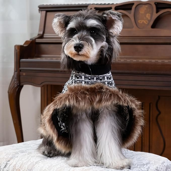 Dog Sweater Cloak, Pearl Cotton Bouclé Yarn Puppy Sweater, Cold Weather Coat Knitwear for Small Dogs, Classic Turtleneck Thick Dog Clothes with Thick Fluff DS95XS