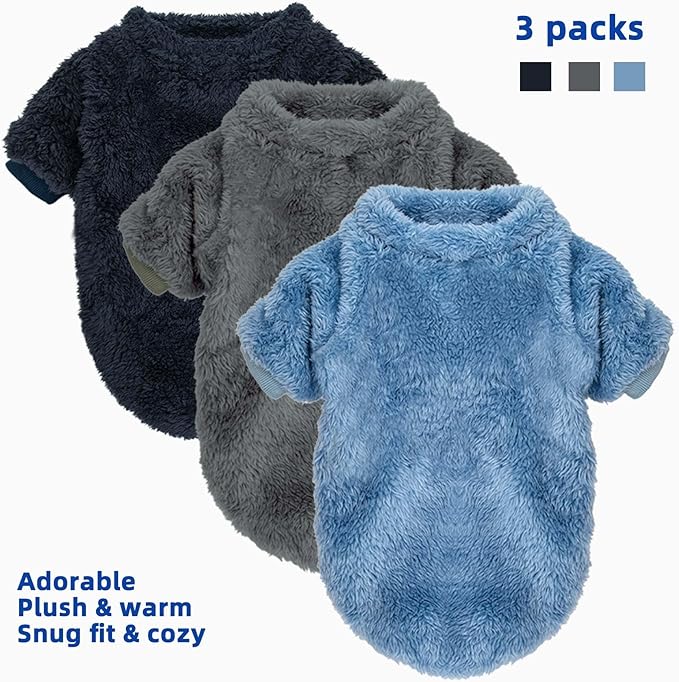 Dog Sweaters Clothes Coat for Small Dogs Boy or Girl Cat Puppy Coat Sweatshirts Soft Warm Fluffy Winter Jacket Apparels (Gray,Blue,Dark Blue, X-Small)