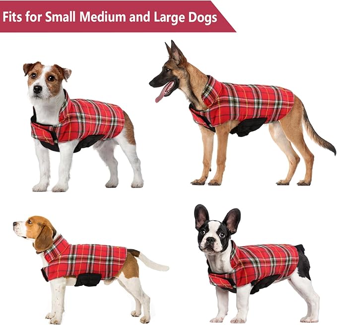 Kuoser Warm Dog Coat, Waterproof Dog Jacket for Extra Large Dogs, Adjustable Durable XXL Doggie Winter Coat Reversible Puppy Cold Weather Apparel from Small to Large Breed, Bright Red XXL