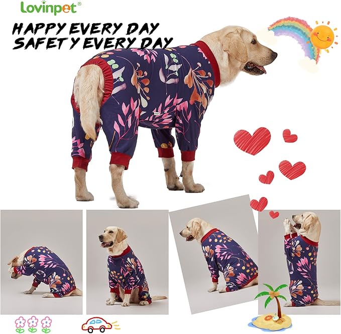 LovinPet Dog Clothing, Navy Berries Print, Large Weimaraner Jammies, Weimaraner Protective Clothing, Lightweight Pullover Dog Pajamas, Full Coverage Weimaraner Pajamas /3XL