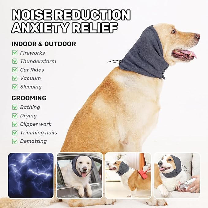 Dog Calming Hoodie, No Shake Ear Wraps for Dogs, Adjustable Dog Ear Muffs for Noise Protection, Ear Wrap Head Cover for Head Warp Anxiety Relief, Hematoma, Grooming and Force Drying