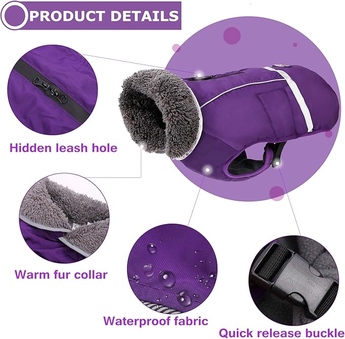 QBLEEV Warm Reflective Dog Jacket, Waterproof Winter Coat Turtleneck Clothes for Cold Weather, Thick Fleece Snowsuit Christmas Vest - Small to 3XL