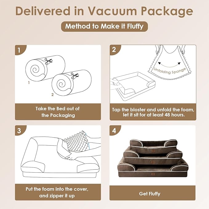 EHEYCIGA Orthopedic Dog Beds for Extra Large Dogs, Waterproof Memory Foam XXL Dog Bed with Sides, Non-Slip Bottom and Egg-Crate Foam Big Pet Couch Bed with Washable Removable Cover, Brown