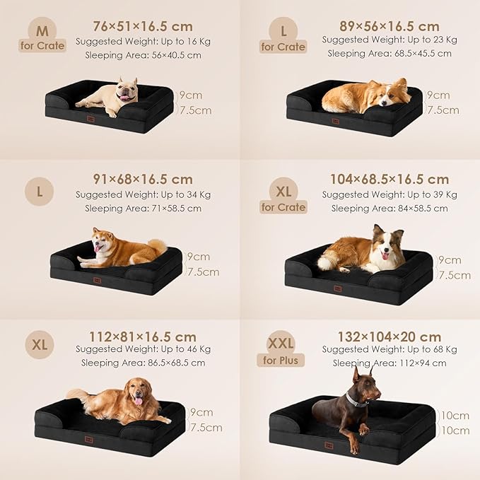 EHEYCIGA Orthopedic Dog Beds for Large Dogs, Waterproof Memory Foam Large Dog Bed with Sides, Non-Slip Bottom and Egg-Crate Foam Pet Couch Bed with Washable Removable Cover, Black
