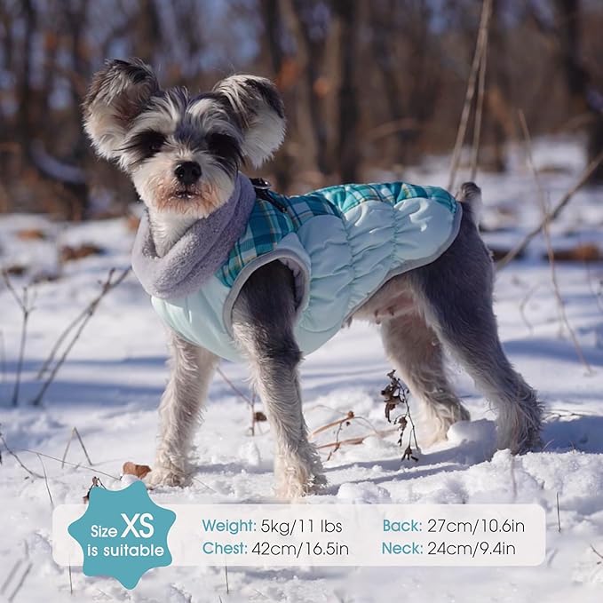 FUAMEY Dog Coat for Medium Dogs,Waterproof Dog Winter Jacket with Harness Built in Puppy Cold Weather Coats Reflective Pet Vest with Zipper Warm Fleece Dogs Snowsuit Windproof Green Plaid M