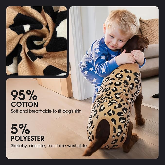 FUAMEY Recovery Suit for Dogs After Surgery,Soft Breathable Dog Bodysuit E-Collar & Cone Alternative Surgical Suit,Male Female Dog Neuter Spay Suits Anti Licking Wounds Onesie Brown Leopard M