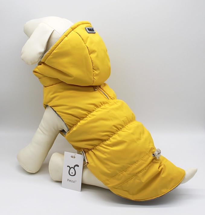 Warm Dog Coat Jacket with Detachable Hood Harness Hole Winter Coat Pet Clothes Dog Cold Weather Coats Cozy Snow Jacket Vest for Small Medium Large Dogs - Blake (Yellow, XX-Large)