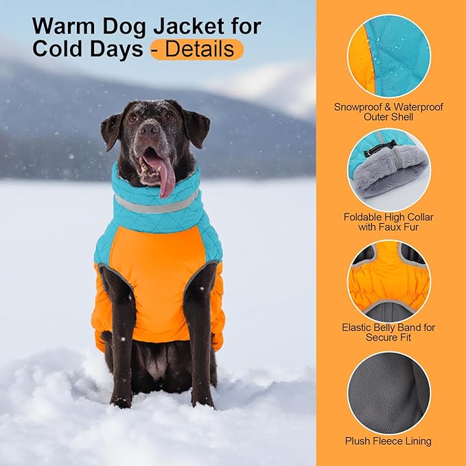 Warm Dog Coats For Large Dogs, Waterproof Dog Jacket With Harness, Zipper Clousure, Fleece Lining, Turtleneck, For Cold Weather Outdoor Walks, Pet Snowsuit For Beagle, Cocker Spaniel, Corgi- XL