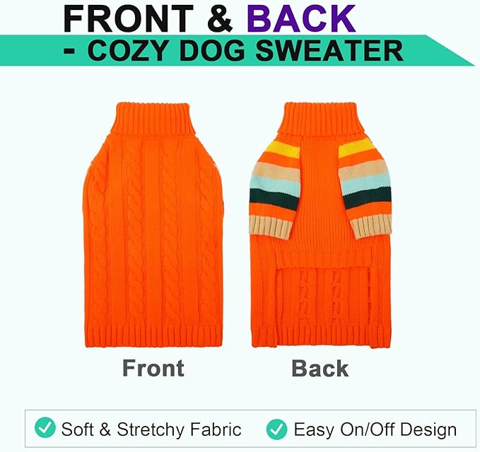 Dog Cold Sweater, Dog Sweaters Winter for Medium Dogs Girl Male, Turtleneck Warm Dogs Sweater Long Sleeve, Stretchy Christmas Doggie Sweaters Outdoor, Pet Knitwear Frenchie, Schnauzer(Orange M)