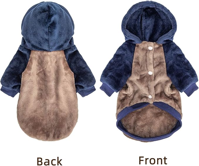 FabriCastle Dog Hoodie Sweater for Small Dogs Boy and Girl, Small Dog Clothes XS XXS Puppy Sweatshirt, Pet Outfit, Cat Clothing Super Soft Warm Snap On Closure (Khaki-Navy, Medium)