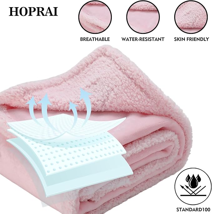 HOPRAI Dog Blanket, Waterproof Reversible Sherpa Fleece Throw Blanket, Furniture Cover for Bed, Couch, Sofa Protection from Liquid Pee and Pet Fur of Puppy, Cat (Pink XS20*27inches)