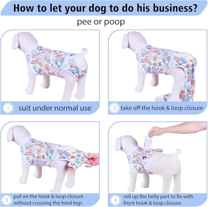 PetWarm Dog Surgical Recovery Suit, Onesies for Dogs, Surgery Suit for Dogs, Pet Abdominal Wounds Bandages Female Male Dog Onesie for Spay Neuter, Flower Pattern, Orange, S