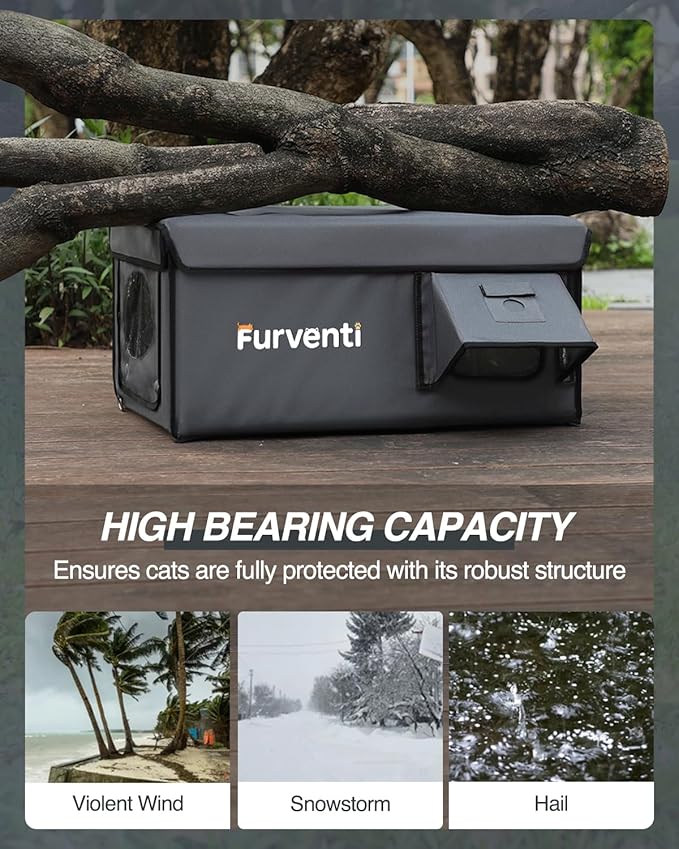 Outdoor Heated Cat House in Winter,Extremely Insulated & Weatherproof,Feral Cat Shelter with Waterproof Eaves & Escape Door for Outside Stray Barn Cat(Dark Grey,16.9"x12.6"x13.4")