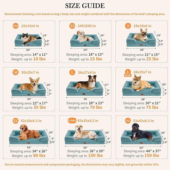 Comfort Expression Orthopedic Dog Bed for Medium Dogs 28x19 Inch, Waterproof Egg Crate Foam Medium Pet Bed with Removable Bolsters, Dog Couch with Washable Cover & Non-Slip Bottom, Washed Blue