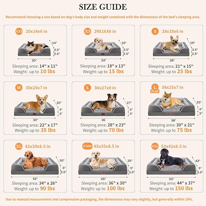 Comfort Expression Orthopedic Dog Bed for Medium Dogs 28x19 Inch, Waterproof Supportive Egg Crate Foam Medium Pet Bed with Removable Bolsters, Dog Couch with Washable Cover & Non-Slip Bottom, Grey