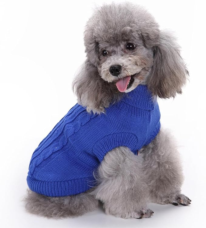 CHBORCHICEN Small Dog Sweaters Knitted Pet Cat Warm Dog Sweatshirt Winter Clothes Kitten Puppy Sweater (Dark Blue, Small)