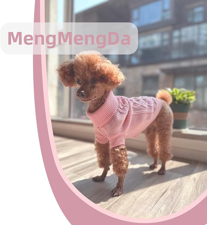 Dog Pullover Sweater, Cable Knitwear, Classic Turtleneck Warm and Soft Clothes for Chihuahua, Bulldog, Dachshund, Pug, Yorkie,Dog Outfits for Small Dogs Medium Dogs, (Pink M)…