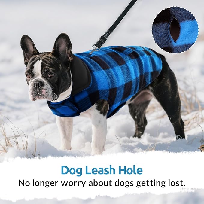 ASENKU Dog Winter Coat, Fleece Doggie Jacket Plaid Reversible Vest Waterproof Windproof Cold Weather Clothes for Small Medium Large Dogs (XS, Blue)